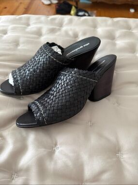 Black Woven Leather Block Heel Mule by alto gradimento size 37 Made In Italy